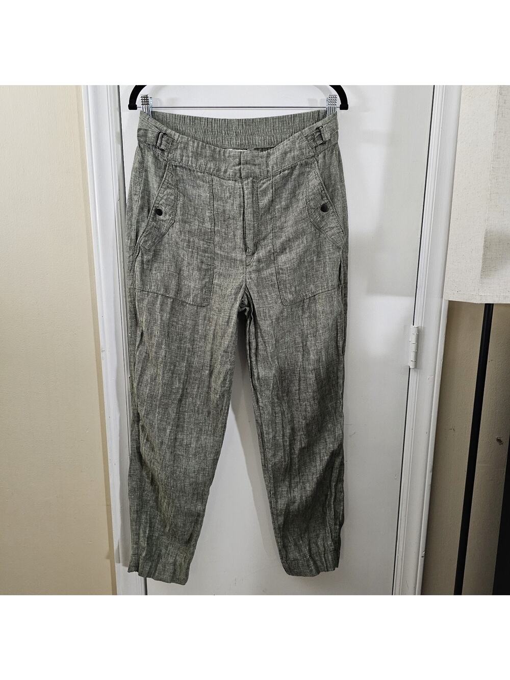 Athleta Voyager Linen Pant Womens Sz 8 Aspen Olive Green High Rise
